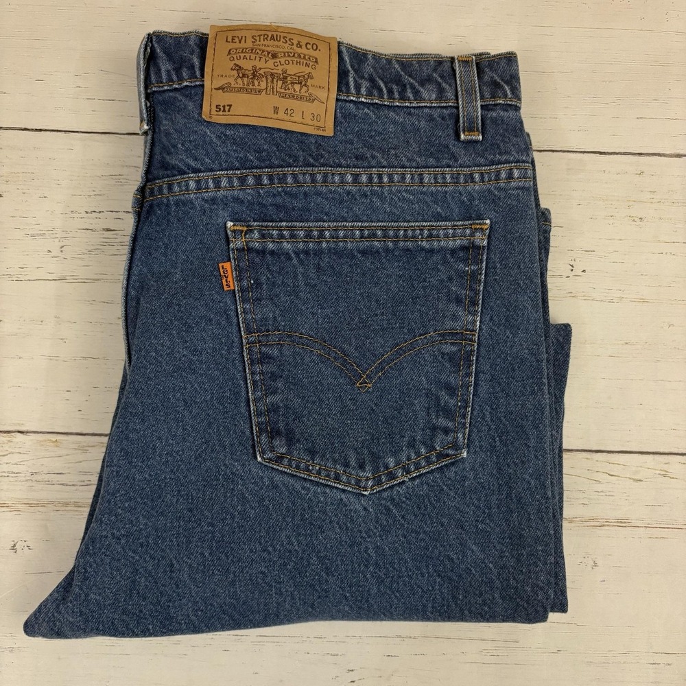 Vintage Levi's 517 Orange Tab Bootcut Jeans Mens 42x30 Denim Made In USA 80s 90s